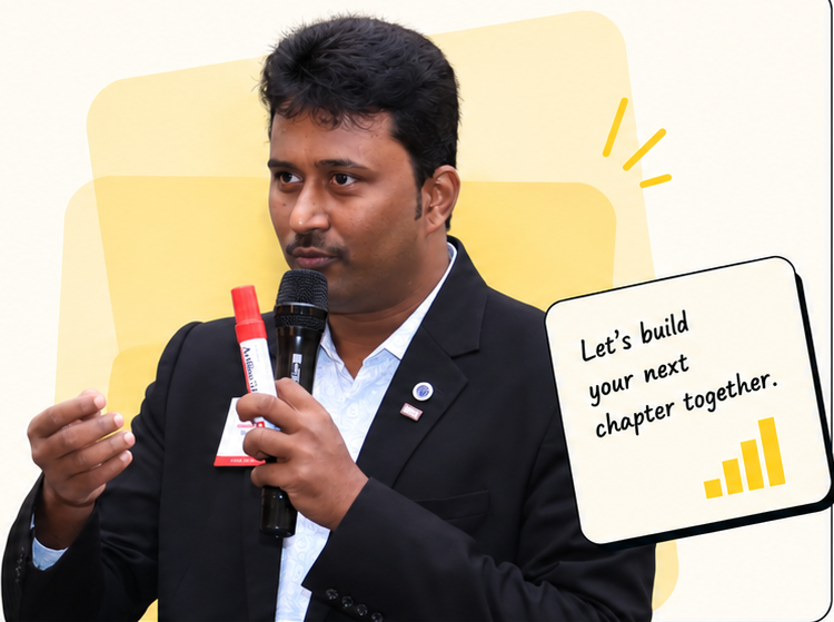 Guna speaking at an event